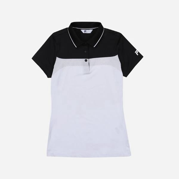 Fila Golf S/S Women's Polo Shirts - Black/White,NZ 301-28097